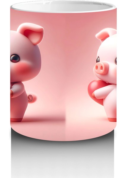 Kalpli Zemin Üzerinde Sevimli Domuzcuklar - Baskılı Kahve Kupası modelleri