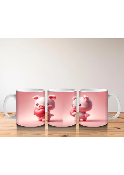 Kalpli Zemin Üzerinde Sevimli Domuzcuklar - Baskılı Kahve Kupası indirimleri