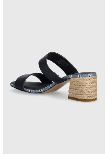 Kadın Block Mid Heel Shirting Hasır Topuklu Sandalet - Koyu Lacivert modelleri
