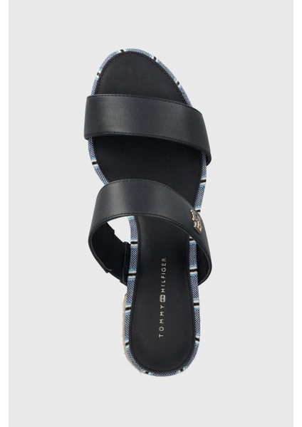 Kadın Block Mid Heel Shirting Hasır Topuklu Sandalet - Koyu Lacivert fırsatları