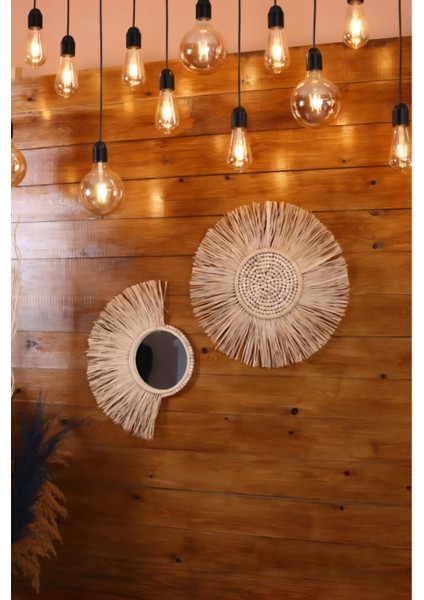 Doğal Rafya Ahşap Boncuklu Duvar Süsü Yelpaze Model 2li fiyatları
