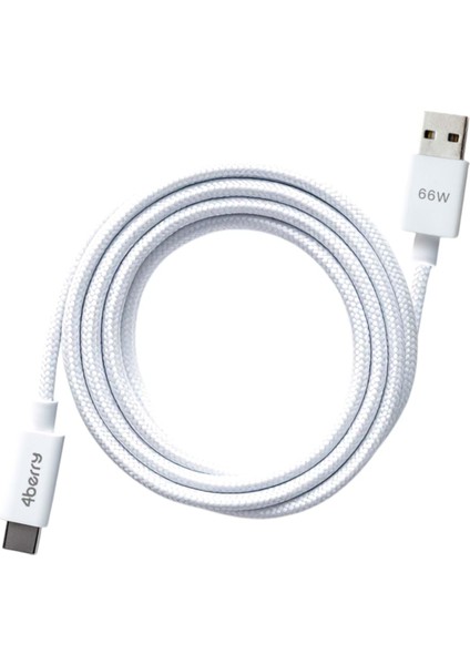 Eco-Ac Beyaz Usb-A›usb-C Örgülü Kablo – 66 w Hızlı Şarj, Dayanıklı