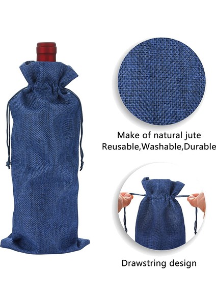 Tekrar Kullanılabilir Çuval Bezi Şarap Çantası, 12 Adet Bağcıklı Şarap Şişesi Hediye Çantaları, Hediye, Noel, Düğün, Doğum Günü, Parti (Mavi) (Yurt Dışından) fiyatları