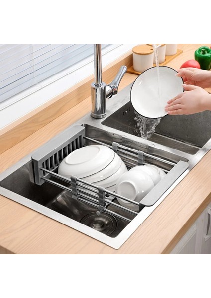 Paslanmaz Çelik Ayarlanabilir Teleskopik Mutfak Ekleme Depolama Organizatör Lavabo Üzerinde Bulaşık Kurutma Rafı Sebze Tepsisi Drenaj-A (Yurt Dışından) modelleri