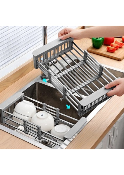 Paslanmaz Çelik Ayarlanabilir Teleskopik Mutfak Ekleme Depolama Organizatör Lavabo Üzerinde Bulaşık Kurutma Rafı Sebze Tepsisi Drenaj-A (Yurt Dışından) indirimleri