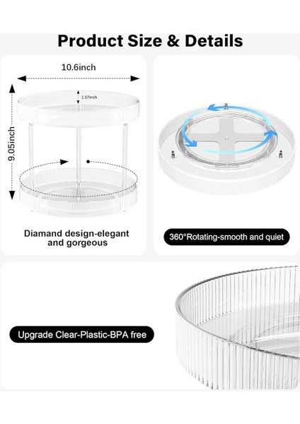 360° Şeffaf Dönen Saklama Tepsisi, 2 Katlı Lazy Susan Banyo Tezgahı Düzenleyici, Kozmetik ve Parfüm Düzenleyici (Yurt Dışından) fiyatları