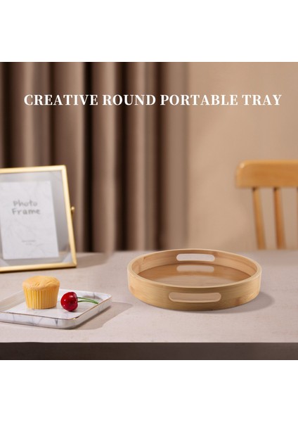 Yuvarlak Servis Bambu Ahşap Tepsi Yemek Tepsileri Çay I Kahvaltı Gıda Konteyner Kolu Depolama Tepsisi 1 (Yurt Dışından) fiyatları