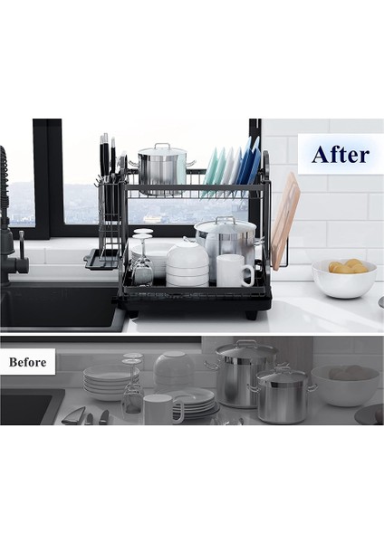 Bulaşık Kurutma Rafı - Çok Fonksiyonlu Bulaşıklık, Drenaj Tahtası ve Gereç Tutuculu Paslanmaz Mutfak Bulaşık Kurutma Rafı (Yurt Dışından) fiyatları