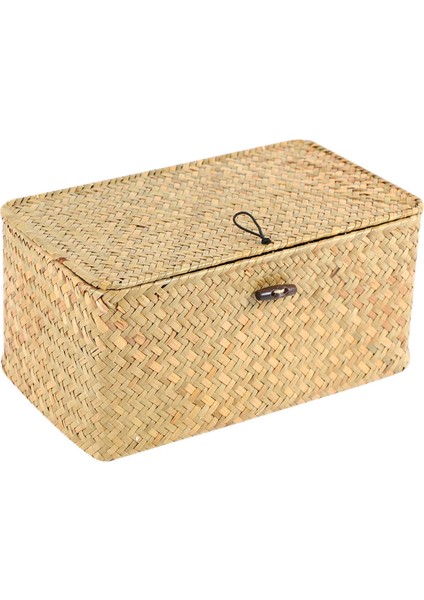 El Yapımı Saman Dokuma Depolama Sepeti Kapaklı Makyaj Organizatör Saklama Kutusu Deniz Çayırı Çamaşır Sepetleri Rattan Mücevher Kutusu(S) (Yurt Dışından)
