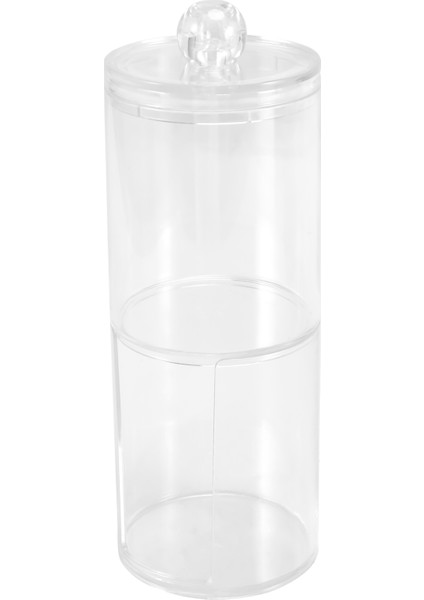 Iki Katmanlı Akrilik Düzenleyici Plastik Şeffaf Yuvarlak Taşınabilir Kap Depolama Kutusu Pamuk ve Ped Kutusu Kozmetik Pamuklu Çubuk Tutucu (Yurt Dışından)