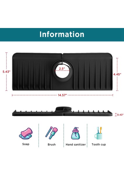 Mutfak Silikon Musluk Matı Emici Mat Lavabo Sıçrama Koruyucu Drenaj Pedi Ayarlanabilir Yuvarlak Ağız Tezgah Koruyucu Siyah (Yurt Dışından) fiyatları
