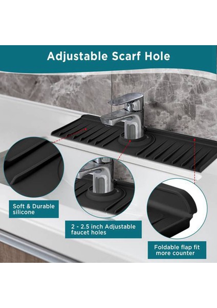 Mutfak Silikon Musluk Matı Emici Mat Lavabo Sıçrama Koruyucu Drenaj Pedi Ayarlanabilir Yuvarlak Ağız Tezgah Koruyucu Siyah (Yurt Dışından) modelleri