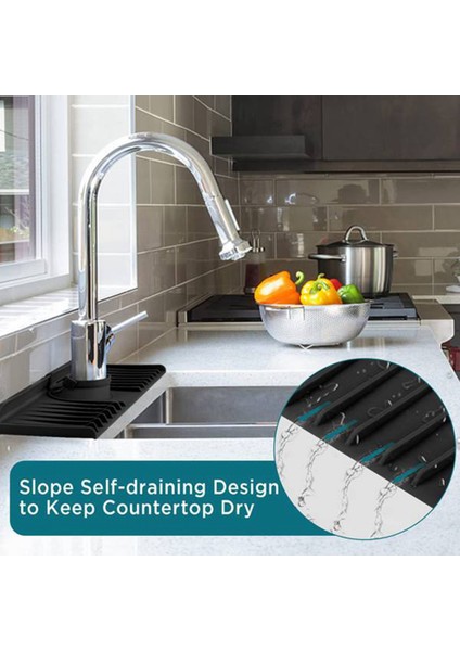 Mutfak Silikon Musluk Matı Emici Mat Lavabo Sıçrama Koruyucu Drenaj Pedi Ayarlanabilir Yuvarlak Ağız Tezgah Koruyucu Siyah (Yurt Dışından) indirimleri