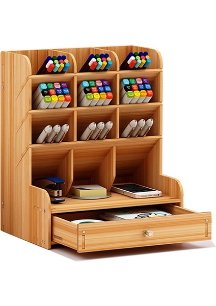 Masaüstü Düzenleyici, Ahşap Kalemlik Saklama Kutusu, Yaratıcı ve Şık Çok Bölmeli Kalemlik Ofis Masaüstü Rafı (Yurt Dışından)