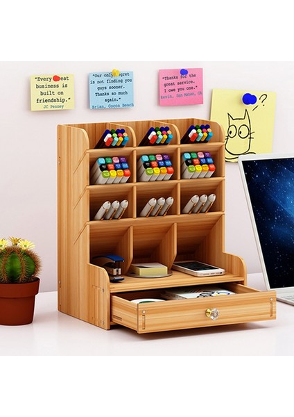Masaüstü Düzenleyici, Ahşap Kalemlik Saklama Kutusu, Yaratıcı ve Şık Çok Bölmeli Kalemlik Ofis Masaüstü Rafı (Yurt Dışından) fiyatları