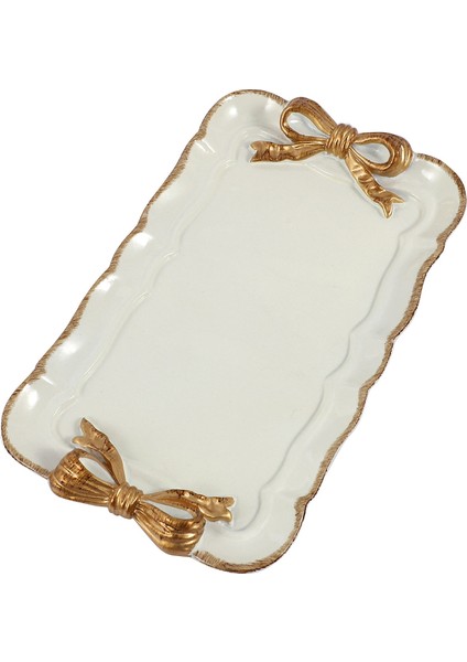 Avrupa Tarzı Yay Kek Saklama Tepsileri Makyaj Organizatör Tatlı Tabağı Kare Dekor Tepsi Mutfak Depolama Tepsileri 12X20 cm Beyaz (Yurt Dışından) modelleri