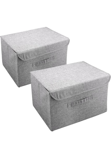 2 Paket Kapaklı Katlanabilir Saklama Kutuları, Yatak Odası Ev Ofisi Için Saplı Saklama Sepetleri Kapları Düzenleyiciler (Gri) (Yurt Dışından)