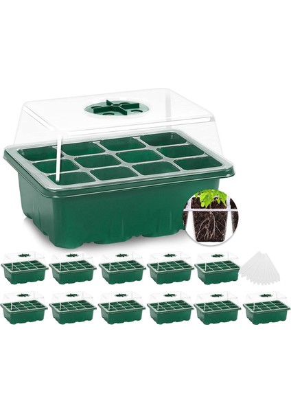 Tohum Başlatma Tepsisi, Fide Başlatma Tepsisi Bitki Başlatma Kiti Mini Sera Çimlenme Kiti Tohum Yetiştirme Için, 12 Adet (Yurt Dışından)