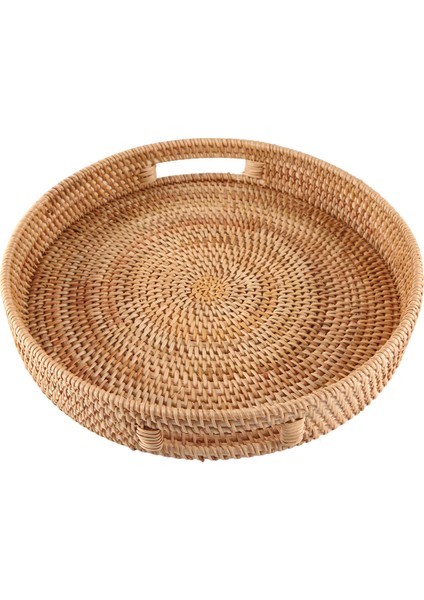 Yuvarlak Rattan Servis Tepsisi Dekoratif Dokuma Osmanlı Sehpa Kulplu Tepsiler Natural(Büyük) (Yurt Dışından) indirimleri