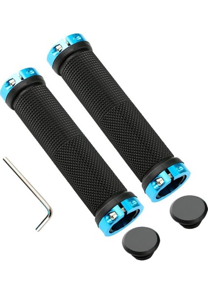 Bisiklet Tutacakları, Alüminyum Çift Kilitli Bisiklet Tutacakları, Dağ Bisikleti Gidonu Kauçuk Bisiklet Tutacak Koruyucusu - Mavi (Yurt Dışından)