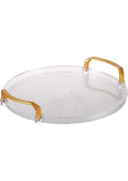Akrilik Şeffaf Yuvarlak Servis Tepsisi Banyo Tuvalet Tepsisi Kahve Masası Ofis Için Altın Saplı Dekoratif Tepsi (Yurt Dışından)