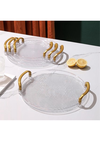 Akrilik Şeffaf Yuvarlak Servis Tepsisi Banyo Tuvalet Tepsisi Kahve Masası Ofis Için Altın Saplı Dekoratif Tepsi (Yurt Dışından) fiyatları