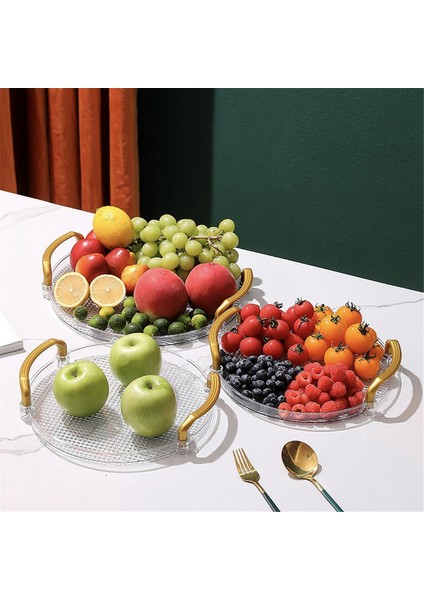 Akrilik Şeffaf Yuvarlak Servis Tepsisi Banyo Tuvalet Tepsisi Kahve Masası Ofis Için Altın Saplı Dekoratif Tepsi (Yurt Dışından) fırsatları