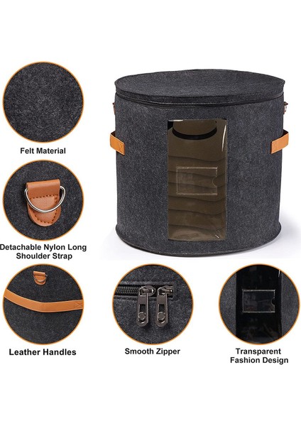 Yuvarlak Şapka Saklama Kutusu - Doldurulmuş Giysiler ve Hayvan Oyuncakları Için Kapaklı Katlanabilir Şapka Kutusu, Taşıma Organizatör Kutusu Koyu Gri (Yurt Dışından) fırsatları