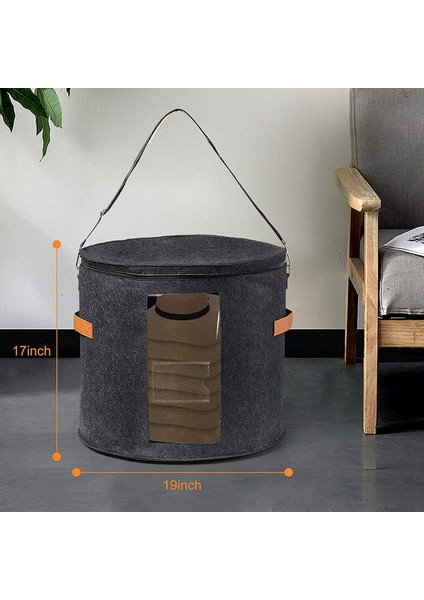 Yuvarlak Şapka Saklama Kutusu - Doldurulmuş Giysiler ve Hayvan Oyuncakları Için Kapaklı Katlanabilir Şapka Kutusu, Taşıma Organizatör Kutusu Koyu Gri (Yurt Dışından) indirimleri