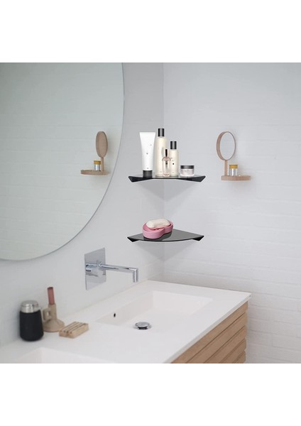 2 Adet Akrilik Duvara Montaj Yüzer Köşe Rafları Çeyrek Duş Rafı Asılı Köşe Rafları Duvar I (Siyah) (Yurt Dışından) fiyatları