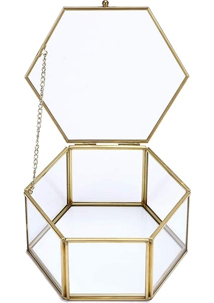 Cam Vintage Mücevher Kutusu Altın Geometrik Takı Ekran Organizatör Kutusu Depolama Için Ev Dekoratif Kutu (Büyük) (Yurt Dışından)