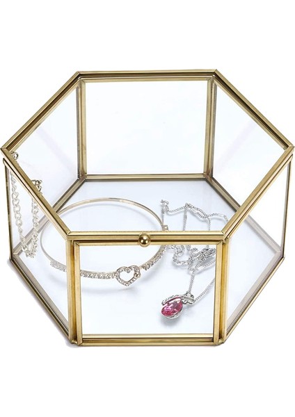 Cam Vintage Mücevher Kutusu Altın Geometrik Takı Ekran Organizatör Kutusu Depolama Için Ev Dekoratif Kutu (Büyük) (Yurt Dışından) fiyatları