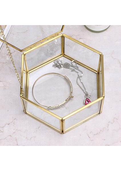 Cam Vintage Mücevher Kutusu Altın Geometrik Takı Ekran Organizatör Kutusu Depolama Için Ev Dekoratif Kutu (Büyük) (Yurt Dışından) fırsatları