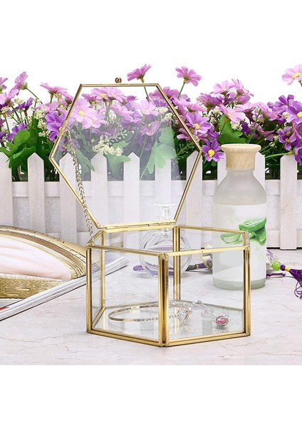 Cam Vintage Mücevher Kutusu Altın Geometrik Takı Ekran Organizatör Kutusu Depolama Için Ev Dekoratif Kutu (Büyük) (Yurt Dışından) indirimleri