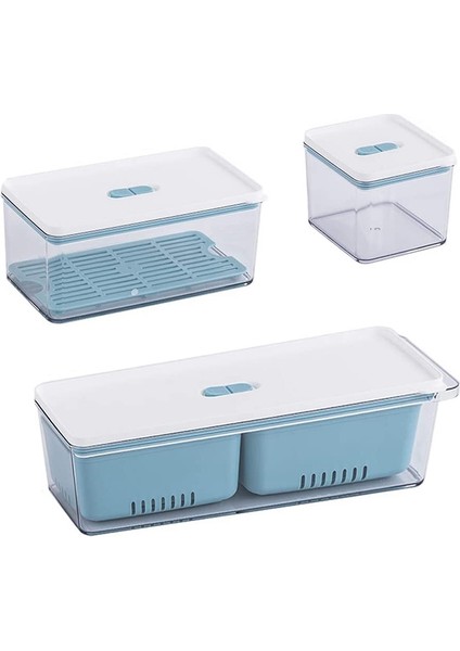 Istiflenebilir Ürün Tasarrufu, Çıkarılabilir Drenaj Tepsili Düzenleyici Kutular/saklama Kapları, 3'lü Set, Dolaplar Için (Mavi) (Yurt Dışından)
