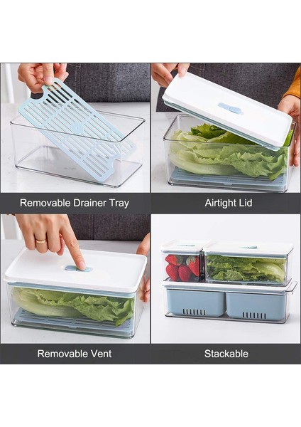 Istiflenebilir Ürün Tasarrufu, Çıkarılabilir Drenaj Tepsili Düzenleyici Kutular/saklama Kapları, 3'lü Set, Dolaplar Için (Mavi) (Yurt Dışından) fiyatları