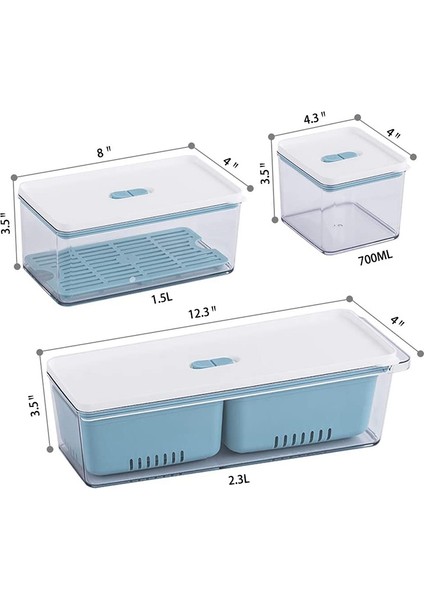 Istiflenebilir Ürün Tasarrufu, Çıkarılabilir Drenaj Tepsili Düzenleyici Kutular/saklama Kapları, 3'lü Set, Dolaplar Için (Mavi) (Yurt Dışından) modelleri