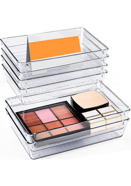 Masa Çekmecesi Düzenleyici Kutuları 6 Adet, 9X6X2IN Şeffaf Çekmece Düzenleyicileri Silikon Pedli, Vanity Düzenleyiciler, Kaymaz 6 Adet (Yurt Dışından)