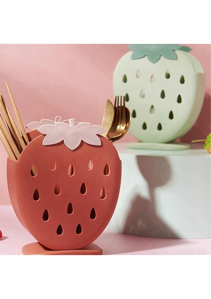 Sevimli Çilek Çubuk Tutucu Drenaj Rafı Mutfak Sofra Takımı Depolama Rafı Drenaj Kaşık Çatal Bıçak Raf Tutucu Kırmızı (Yurt Dışından) fırsatları