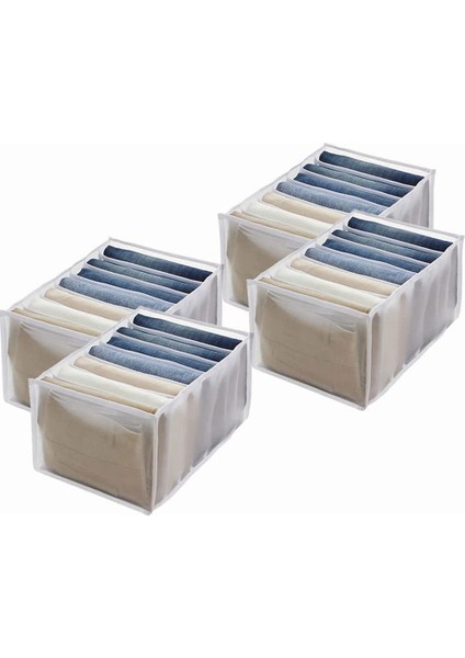 4 Adet Dolap Depolama Organizatör, Kot Bölmesi Saklama Kutusu Dolap, Katlanabilir Çekmece Elbise Organizatör Örgü, Beyaz (Yurt Dışından)