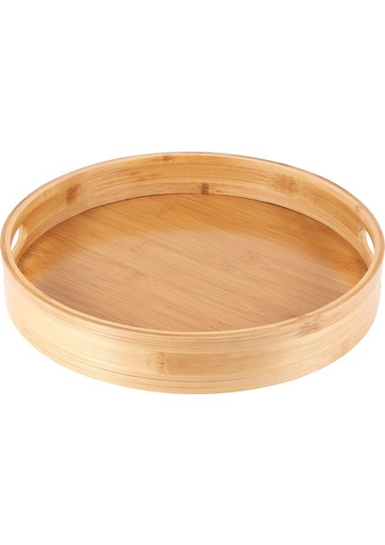 Yuvarlak Servis Bambu Ahşap Tepsi Yemek Tepsileri Çay I Kahvaltı Gıda Konteyner Kolu Depolama Tepsisi 2 (Yurt Dışından)