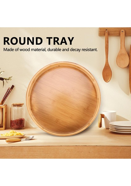 Yuvarlak Servis Bambu Ahşap Tepsi Yemek Tepsileri Çay I Kahvaltı Gıda Konteyner Kolu Depolama Tepsisi 2 (Yurt Dışından) fiyatları