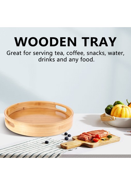 Yuvarlak Servis Bambu Ahşap Tepsi Yemek Tepsileri Çay I Kahvaltı Gıda Konteyner Kolu Depolama Tepsisi 2 (Yurt Dışından) modelleri