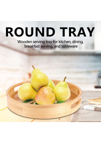 Yuvarlak Servis Bambu Ahşap Tepsi Yemek Tepsileri Çay I Kahvaltı Gıda Konteyner Kolu Depolama Tepsisi 2 (Yurt Dışından) indirimleri