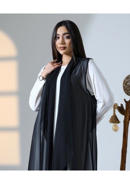 Şal Yaka Dökümlü Şifon Yelek