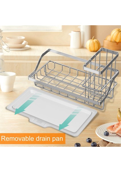 Paslanmaz Çelik Sünger Tutucu Çıkarılabilir Mutfak Lavabo Rafı Temizleme Fırçası Sabun Düzenleyici Depolama Rafı Drenaj Tepsisi Ile, B (Yurt Dışından) modelleri