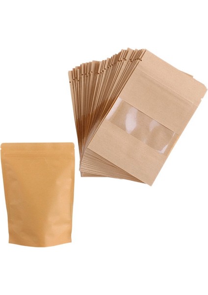50 Adet Fırın Poşetleri Şeffaf Pencereli Kağıt Poşet Sızdırmazlık Yağ Geçirmez Kraft Kağıt Poşet Gıda Atıştırmalıkları Kurabiye Poşeti 14X20X4CM (Yurt Dışından)