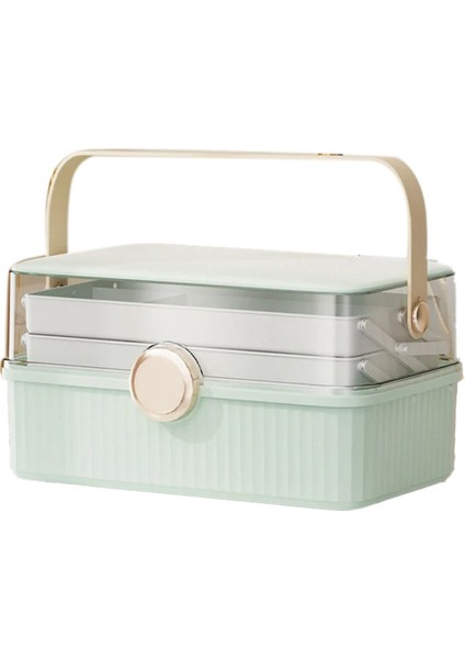 Kozmetik Saklama Kutusu Büyük Kapasiteli Plastik Masaüstü Saklama Kutusu Toz Geçirmez Ruj Kapaklı Ekstra Saklama Kutusu, Açık Yeşil (Yurt Dışından)