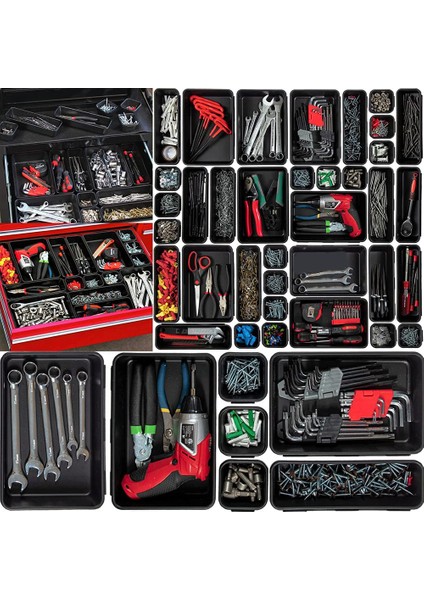 Alet Kutusu Düzenleyici ve Saklama Tepsisi, Alet Kutusu Çekmece Düzenleyici Kutuları, Alet Kutusu Düzenleyici Tepsi Bölücü Seti, Siyah 32'li Paket (Yurt Dışından)