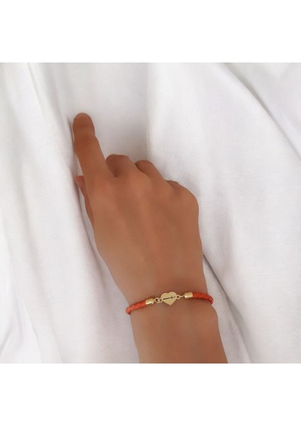 Kılıç Temalı 14 Ayar Altın Plakalı Turuncu Derili Kalp Figürlü Hediye BILEKLIK-434SEMBOL